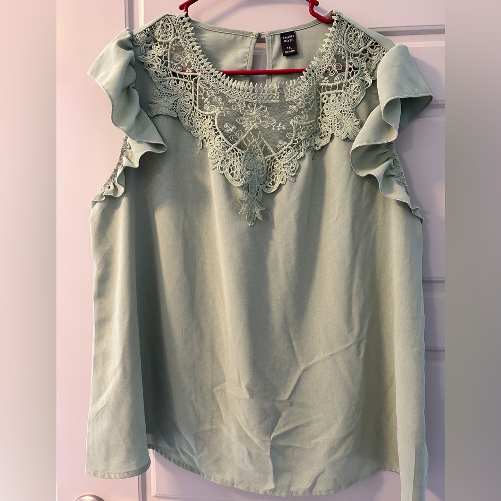 $1 add on item- Lace Trim Sleeveless Top - Green